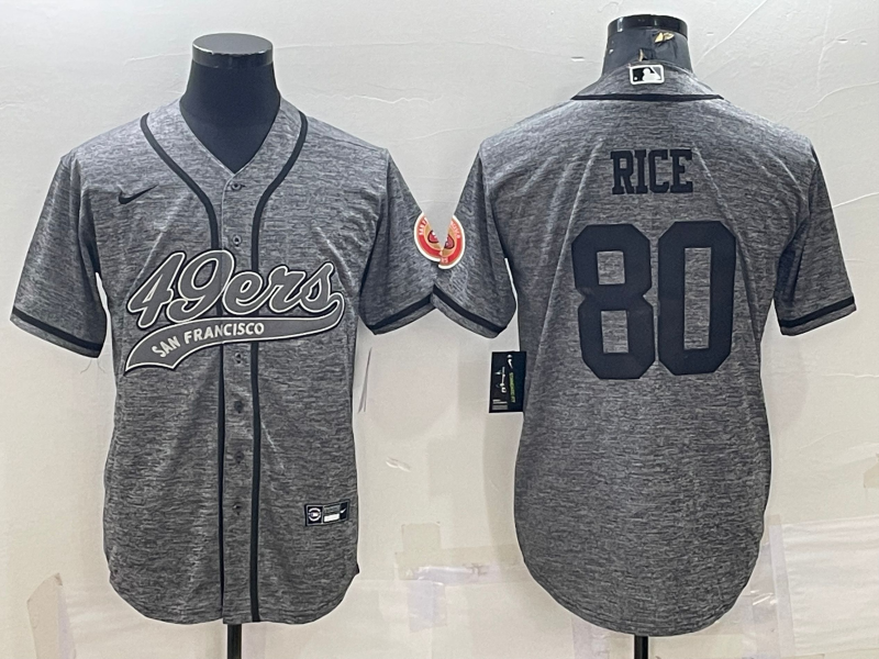 Men's Grey San Francisco 49ers #80 Jerry Rice With Patch Cool Base Stitched Baseball Jersey